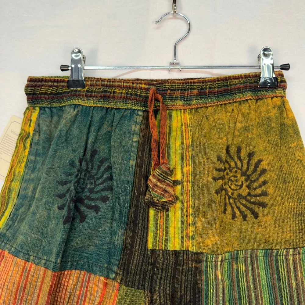 Windhorse Nepal Patchwork Cotton Cargo Pants Boho Hippie Festival Multi S/M NEW
